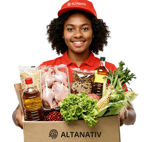 Delivery man holding groceries